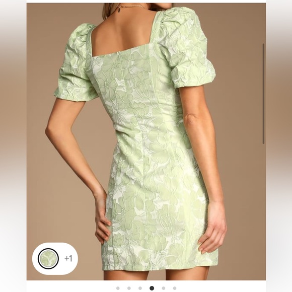 Lulus beyond amazing light green floral jacquard puff sleeve - Picture 5 of 5